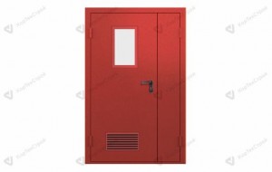 Полуторная противопожарная дверь с остеклением и вентиляционной решеткой ДПМО-2
