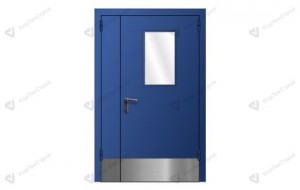 Дверь звукоизоляцонная полуторапольная синяя с отбойником