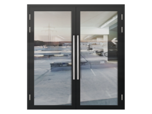 Алюминиевая двупольная дверь остекленная  черная EI-60