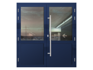 Алюминиевая двупольная дверь для дома синяя