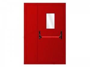 Противопожарная полуторастворчатая дверь с остеклением и антипаникой (нестандартный цвет)