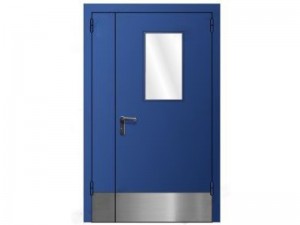 Дверь звукоизоляцонная полуторапольная синяя с отбойником